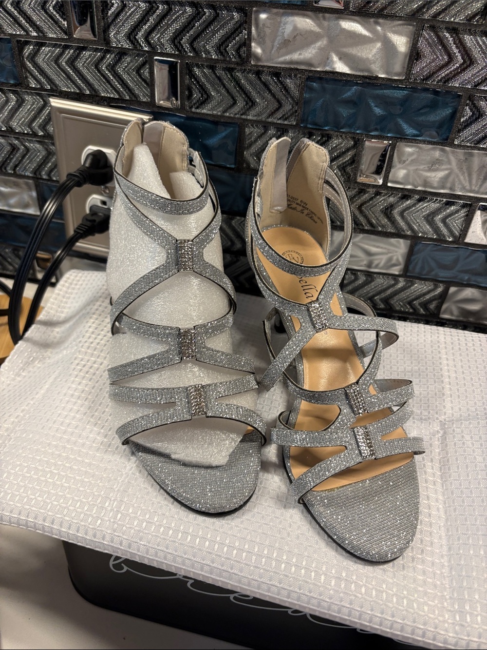 Bella Vita Silver Glitter Strappy Heels